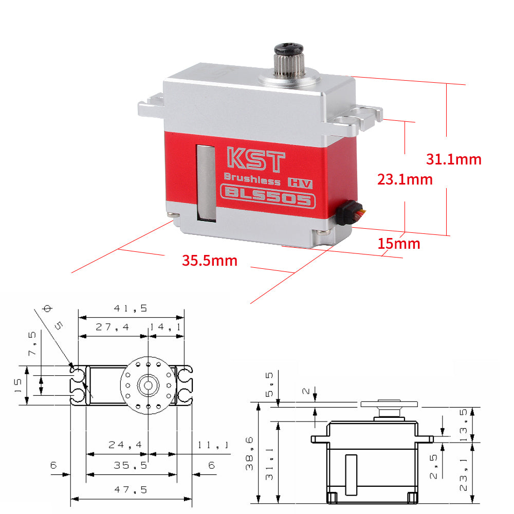 KST BLS505 8.4V 7kg 0.07sec servo heli 500 cyclic Brushless HV Servo Motor