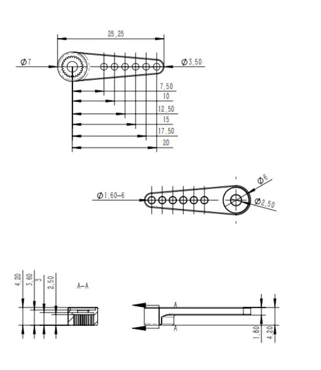 0525.20 Aluminium Servo Arm for 5MM 25T Servo