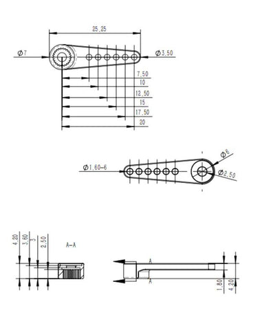 0525.20 Aluminium Servo Arm for 5MM 25T Servo
