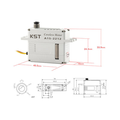 A15-2212 HV Phosphor Bronze & Hardened Steel Gear Servo 25kg.cm 0.11sec/60° for RC Airplanes