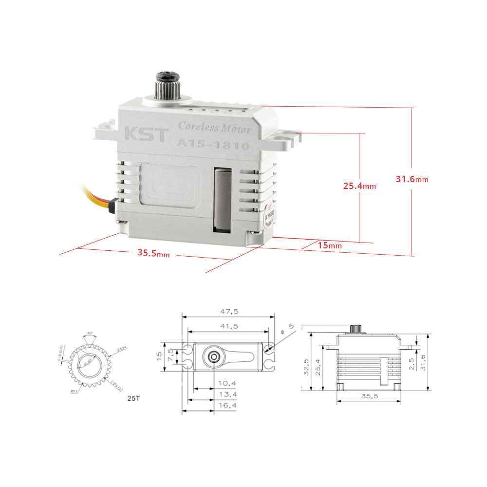 A15-1810 HV Phosphor Bronze & Hardened Steel Gear Standard Servo 20kg.cm 0.10sec/60°