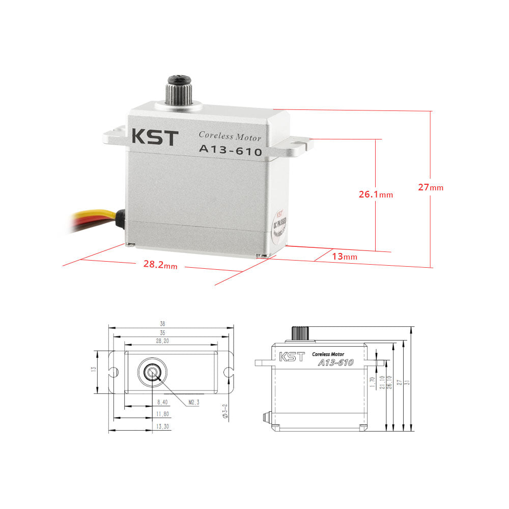 A13-610 Coreless Metal Gear HV Mini Servo 9kg.cm 0.10sec for Glider Wing