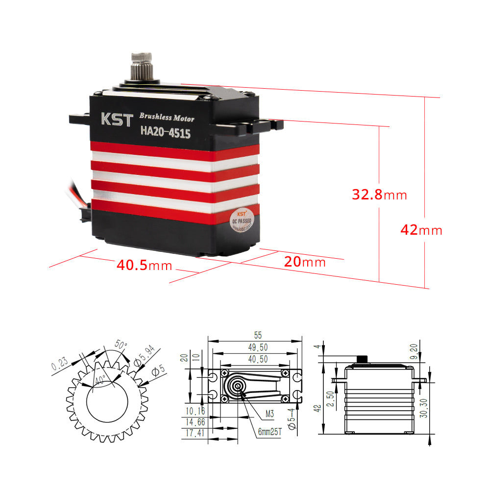 HA20-4515 Brushless Standard Servo 50Kgf.cm 0.13sec/60° Dual Ball Bearing for Large Scale RC Planes, Competition RC Planes & Industrial UAVs