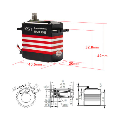 HA20-4515 Brushless Standard Servo 50Kgf.cm 0.13sec/60° Dual Ball Bearing for Large Scale RC Planes, Competition RC Planes & Industrial UAVs