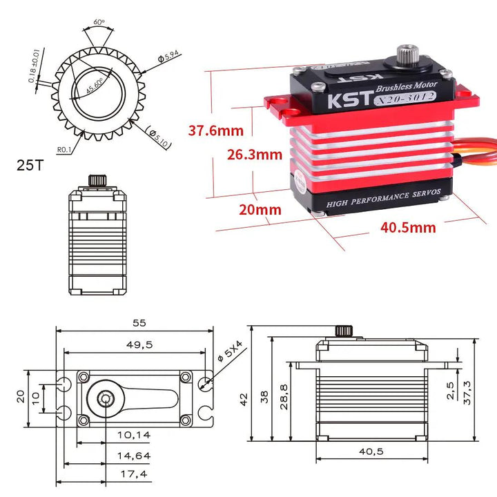 X20-3012 HV Brushless Digital Metal Gear Servo 35Kgf.cm 0.11sec
